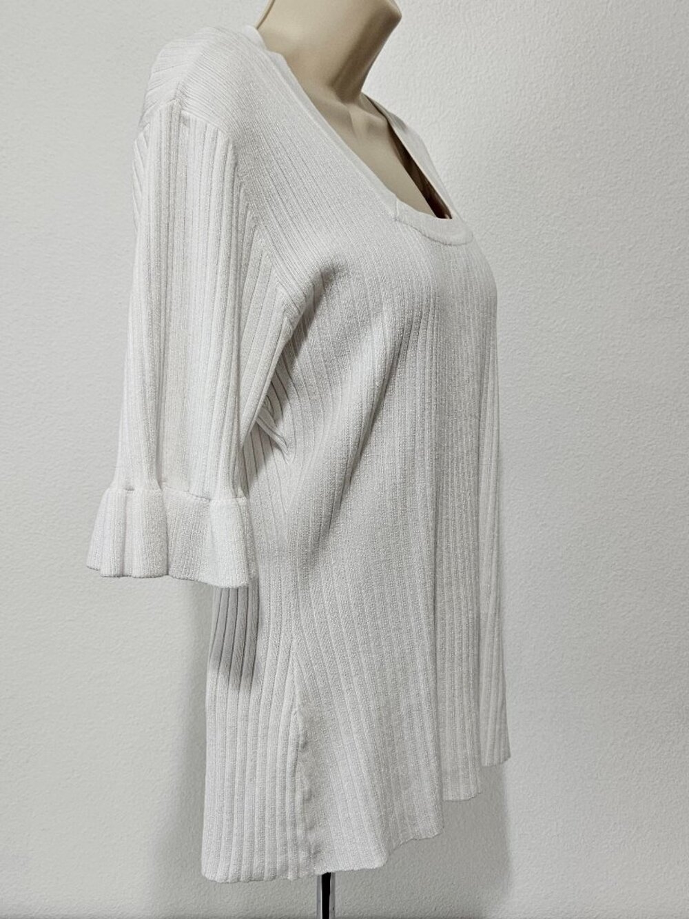 Chadwicks Ribbed Square Neck Ruffle Sleeve Pullover Sweater - Picture 4 of 10